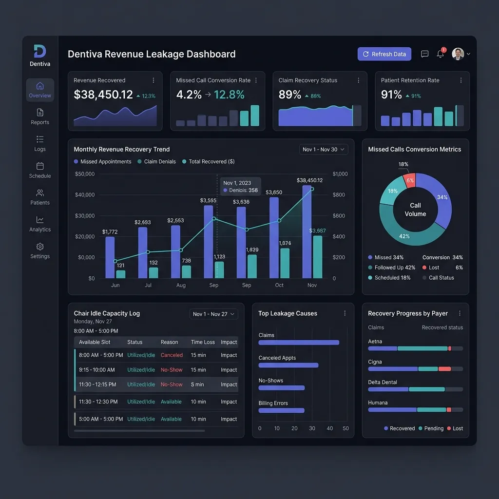 Screenshot: Dentiva Revenue Leakage Dashboard