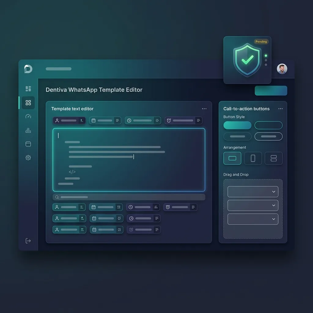 Screenshot: Dentiva WhatsApp Template Editor with Buttons